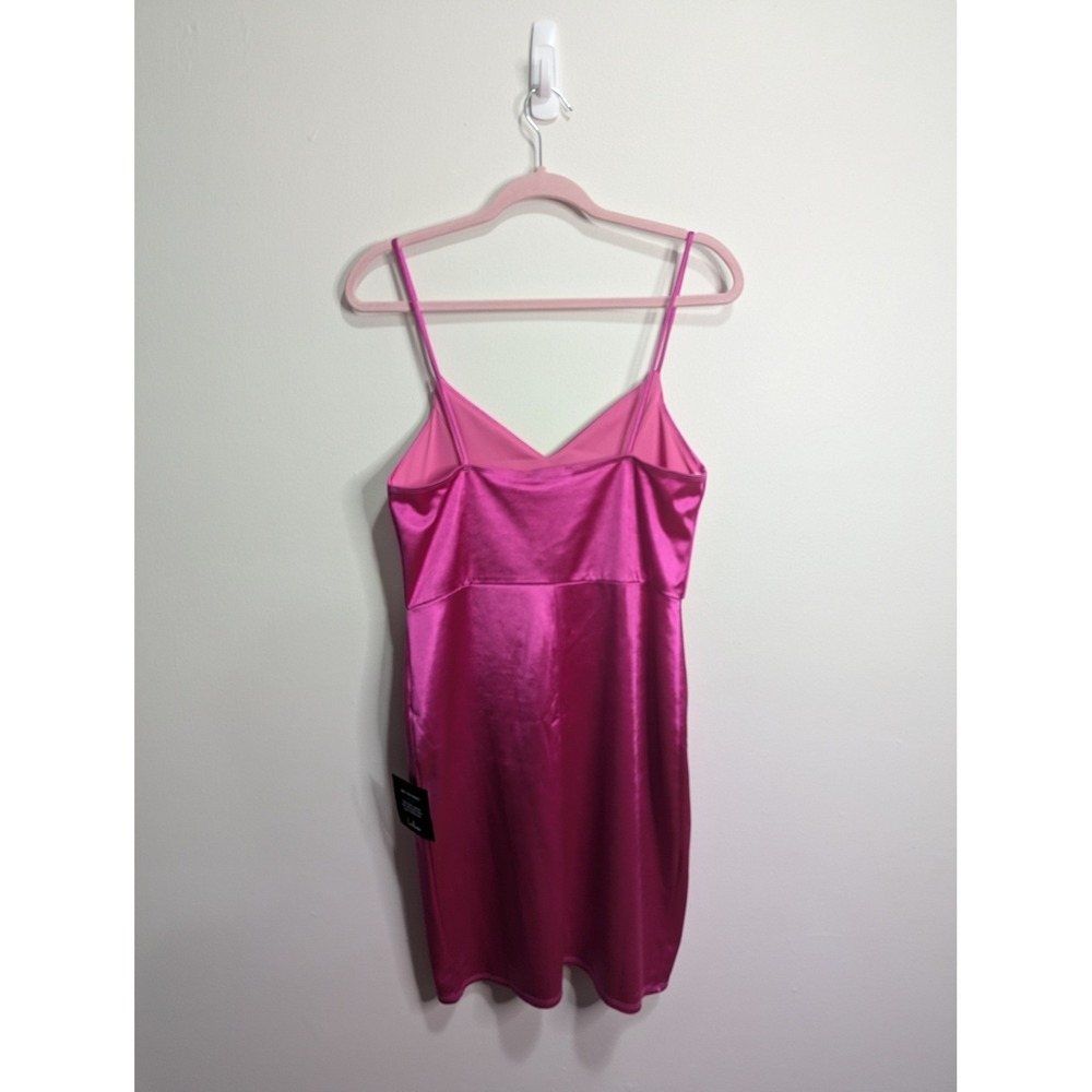 Lulus Hot Pink Satin Mini Dress Womens Large NWT Bodycon Spaghetti Strap V-Neck